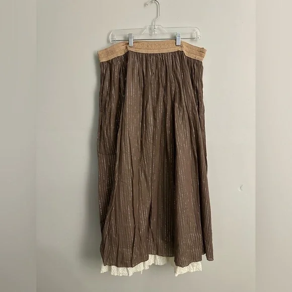 Express Brown A-Line Skirt with Tan Waistband - Picture 1 of 4